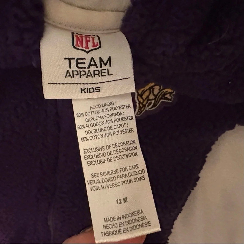 Minnesota Vikings NFL Sherpa Teddy Fleece Zip 1pc Footie Sleeper/Outfit Baby 12M